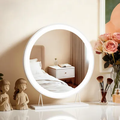Produktbild von Heilmetz LED Kosmetikspiegel Rund (Ø 40cm), Schminkspiegel mit Touch-Schalter, 3 Lichtfarben & stufenlos Dimmbar, Tischspiegel Weiß