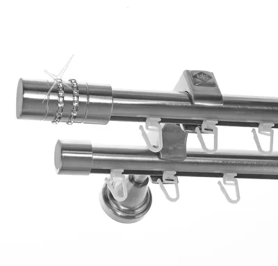 Produktbild von Innenlauf Edelstahl Look Gardinenstange 20mm Wandträger 2-läufig Kristall Zylinder H60 E39E30 II
