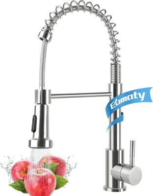 Produktbild von Eumaty Wasserhahn Küche, Hochdruck Küchenarmatur mit Brause Ausziehbar, Hoher Bogen Mischbatterie Küche 360°Drehbar 3 Sprühfunktionen, Spiralfeder Spültischarmatur Edelstahl, Silber