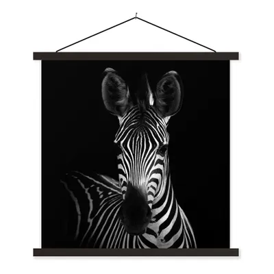 Produktbild von MuchoWow® Textilposter Zebra - Schwarz - Weiß - Tiere 120x120 cm mit schwarzem Rahmen - Aufhängungsset