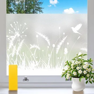 Productafbeelding van Transparante privacyfolie voor ramen - Melkfobie voor ramen met UV-bescherming, geschikt voor badkamers en kantoren - Plantenmotief, 119,5 x 200 cm