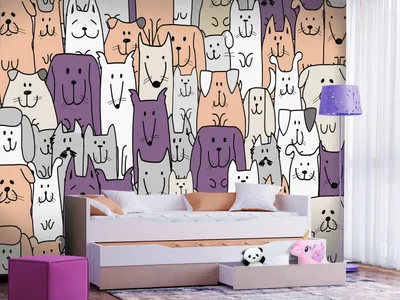 Produktbild von Vlies Fototapete Tiere Kinderzimmer 400x280 cm Tapeten Wandtapete XXL Katze Hund Puppy Haustiere g-C-0294-a-a
