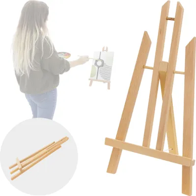 Produktbild von ECD Germany Tischstaffelei aus Holz, 22x14x40,5 cm, Braun, klappbar, Mini Staffelei zum Malen für Leinwänden & Keilrahmen, Tragbare Mal- und Ausstellungsstaffelei Holzstaffelei Bildhalter Sitzstaffelei