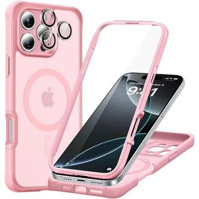 Produktbild von Schutzhülle für iPhone 16 Pro Max, MagSafe kompatibel, 360° stoßfest, mit Kameraschutz, klares Rosa