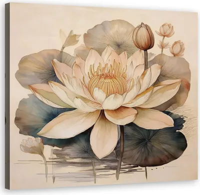 Produktbild von Leinwandbild Blumen Lilien Botanik 60x60 Feeby Beige bild für die wand bereit zum aufhängen
