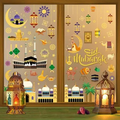 Zdjęcie produktu dla Dekoracje ramadanowe – samoprzylepne folie okienne „Eid Mubarak”