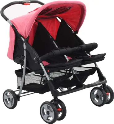 Immagine prodotto di vidaXL Passeggino gemellare in acciaio rosa e nero