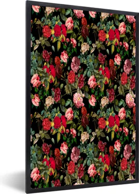 Produktbild von MuchoWow® MuchoWow® Gerahmtes Poster Blumen - Vintage - Rosen 60x90 cm - Poster mit zchwarzem Bilderrahmen - Kunst