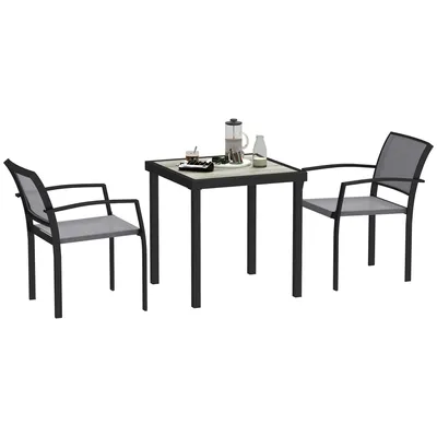Produktbild von Outsunny Sitzgruppe 3 tlg. Essgruppe für 2 Personen Esstisch mit 2 Stapelbare Stühle, Esszimmergruppe Küchentisch-Set mit Stahlgestell Balkonmöbel