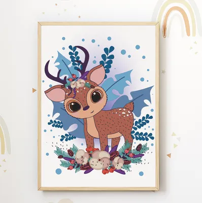 Produktbild von Reh Bild DIN A4 Kinderzimmer Wandbild Babyzimmer Poster Dekoration