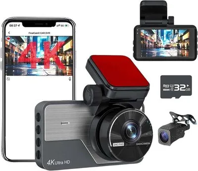 Produktbild von 4K + 2K Full HD Dash Cam, Front- und Heckansicht, Weitwinkelformat, Nachttagesicht, 24/7 Parkmodus, integrierte WLAN, 3 Zoll Display, 32 GB