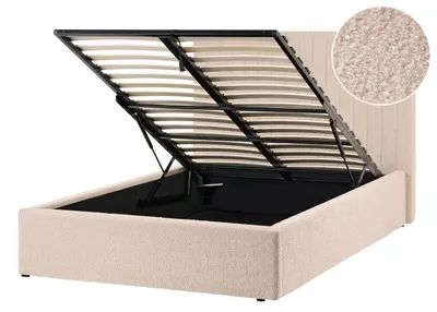 Produktbild von BELIANI Polsterbett Beige Bouclé 120 x 200 cm mit Stauraum Bettkasten und Lattenrost Gestepptes Kopfteil Elegant Modern für Schlafzimmer