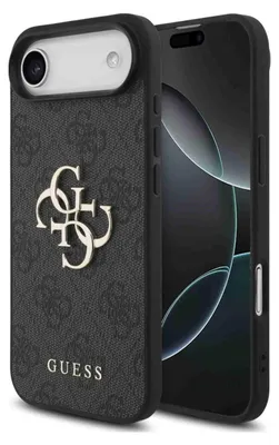 A close-up shot of a phone case with the Guess logo and branding.