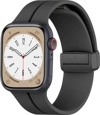 Produktbild von Strap-it Magnetisches Silikonarmband - Passend für Apple Watch - Series 1/2/3/4/5/6/7/8/9/10/11/SE/Ultra (2) - Schwarz - 44/45/46/49mm