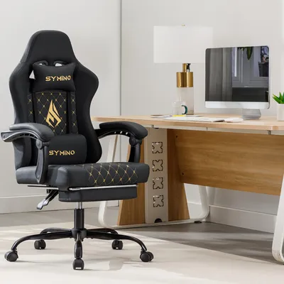 Immagine prodotto di Sedia da gaming – Sedia da gaming ergonomica con poggiapiedi, imbottitura in memory foam e rivestimento in ecopelle nera