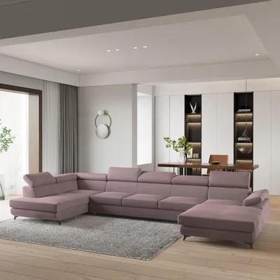 Produktbild von Masseno Ecksofa MONTIVA mit Schlaffunktion U-Form, Sofa mit Bettkasten, Wohnzimmersofa, Couch, Soffa, Bettsofa, Couchgarnitur- Lila, MONOLITH 62