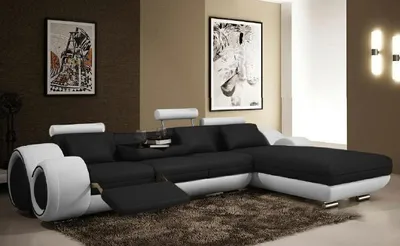 Zdjęcie produktu dla Ecksofa Wohnlandschaft Couch Ledersofa Sofa Polster Garnitur Ecke - Grau-Weiß