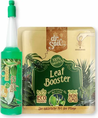Produktbild von Dr.Soil Pflanzenpflegepaket für die Grünpflanzenpflege mit Bewässerungszusatz für Grünpflanzen in Fläschchenform und konzentrierter Biostimulator-Monodosis für die Blattregeneration für 1L Sprühlösung
