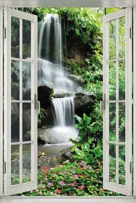 Produktbild von Wallario Poster mit Fenster-Illusion: Sturzbach im Grünen, Größe: 61 x 91,5 cm (Maxiposter)