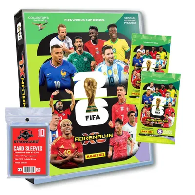 Produktbild von Fifa World Cup 2026 Adrenalyn XL - WM Trading Cards Sammelkarten - 1 Mappe + 2 Booster + 10 STRONCARD Sleeves