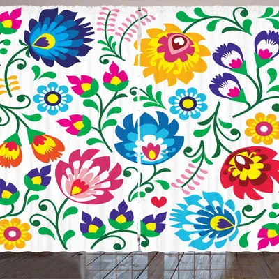 Produktbild von ARANDE Polnische Volkskunst Gardine, Ethnisch Europäisch Blumenverzierung Wzory Lowickie Wunderbar Blumen, 280 x 260 cm, Mehrfarbig