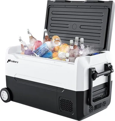 Obrázek produktu pro Lednička 35 l, 12–24 V, černá/bílá, do auta a na kempování