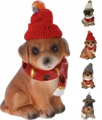 Imagen del producto de Figura navideña de perro con gorro, con luces LED, de 12 cm