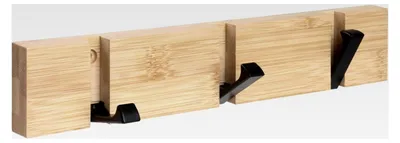 Produktbild von Wandgarderobenhaken aus Holz, Garderobenleiste mit 3 klappbaren Haken für Mäntel und Jacken