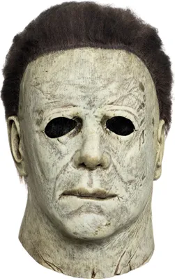 A close-up studio shot of a Michael Myers mask.