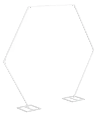 Obrázok produktu pre Šesťuholný svadobný oblúk – kovový dekoratívny panel na kvety a balóny – svadobný oblúk, 232x200 cm – nosnosť do 8 kg – stojan na pozadie – biela farba