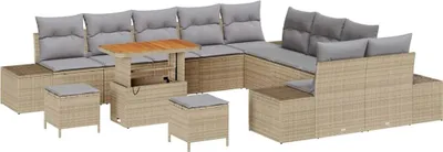 Image de Ensemble de canapés de jardin vidaXL, 13 pièces, beige, en polyrotin