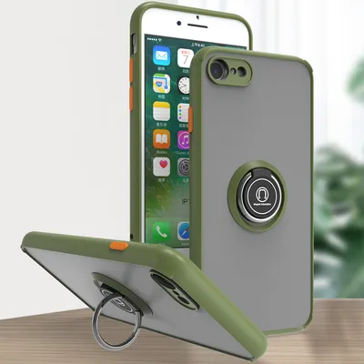 Obrázek produktu pro Pouzdro pro iPhone SE 2022 / SE 2020 matné průsvitné TPU pouzdro s prstencovým držákem a stojánkem Armádní zelená
