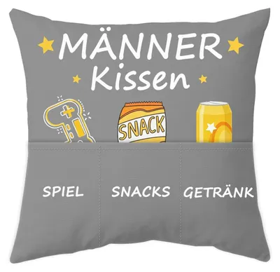 Kissenbezug 45x45 cm mit 3 Taschen für Bier, Snacks & Spiele