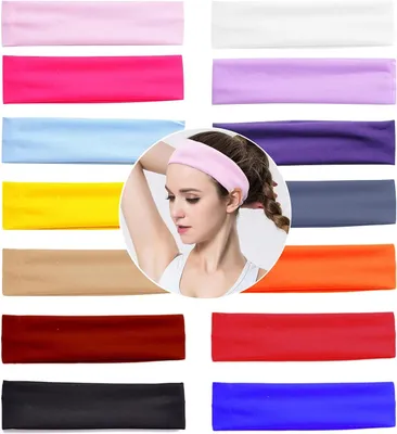 Produktbild von 14 Stück Yoga-Baumwoll-Stirnbänder, elastisches Stretch-Schweißband, Haarband Ballett-Stirnband für Damen/Mädchen, Sport/Pilates/Fitness