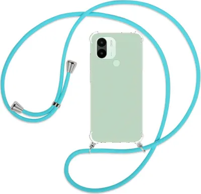 Produktbild von Handykette Backcover-Schutzhülle mit Band (Metall silberfarben) für Xiaomi Redmi A1 Plus (220733SFG) - türkis