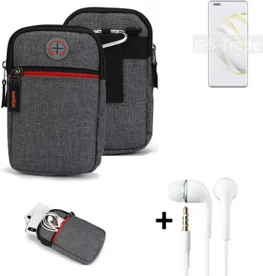 Produktbild von K-S-Trade Gürteltaasche + Kopfhörer kompatibel mit Huawei nova 10 Pro Handy Tasche Holster Schutz Hülle Handy Hülle grau Zusatzfächer 1x