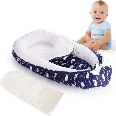 Image de Nid d'ange avec matelas, lit portable pour nouveau-né de 0 à 24 mois, doux, lavable en machine, léger (dauphin / bleu)