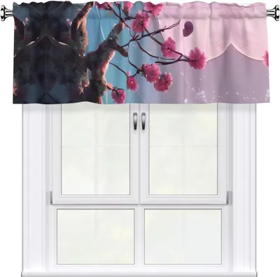 Produktbild von Kleiner Volant mit rosa Blumen, 137,2 x 45,7 cm, einfach anzubringen, für die Fensterdekoration in Küche, Schlafzimmer und anderen Räumen