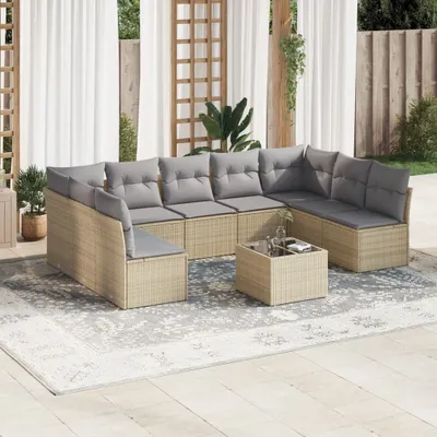 Produktbild von 10-tlg. Garten-Sofagarnitur mit Kissen Beige Poly Rattan, Sitzgruppe 3249918