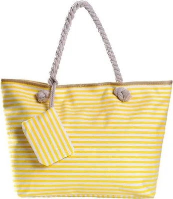 Immagine prodotto di Grande borsa da spiaggia, impermeabile con cerniera, a righe gialle e bianche