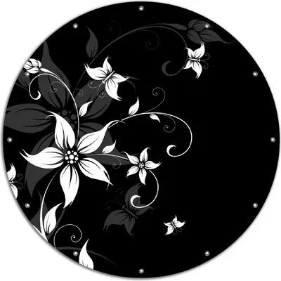 Produktbild von Wallario rundes Outdoor-Poster für Garten oder Balkon, Motiv Blumenranke in Schwarz-Weiß, 120 cm Durchmesser