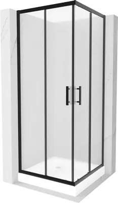 Obrázek produktu pro Mexen Rio čtvercový sprchový kout 70 x 70 cm, Vzor jinovatky, Černá + sprchová vanička Rio, Bílá - 860-070-070-70-30-4510