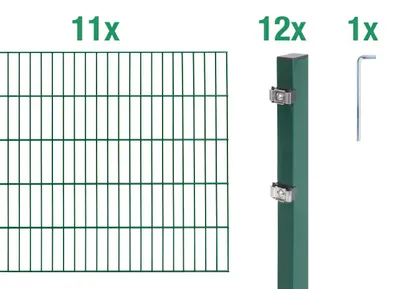 Zdjęcie produktu dla Alberts 648770 Doppelstabmattenzaun als 24 tlg. Zaun-Komplettset, grün, Höhe 100 cm, Länge 22 m