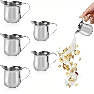6 Edelstahl-Milchkännchen, 90 ml, für Espresso & Cappuccino