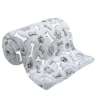 Produktbild von Domarex Doggy Dream Haustierdecke 100 x 70 cm Knochen und Pfoten – Weiche Polar Fleece Decke für Hund & Katze – Sofa, Auto, Transportbox, Körbchen