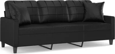 Produktbild von vidaXL 3-Sitzer-Sofa mit Zierkissen Schwarz 180 cm Kunstleder