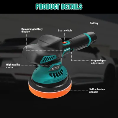 Produktbild von Poliermaschine - Akku-Autopoliermaschine - 12 V - 500 W - 2,0-Ah-Lithium-Ionen-Akku - 150-mm-Polierteller - 2800–5500 U/min - 12-mm-Exzenterhub