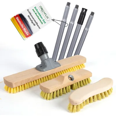 Schrubber-Set 3-teilig mit Stiel, 40 cm, 22 cm, Scheuerbürste
