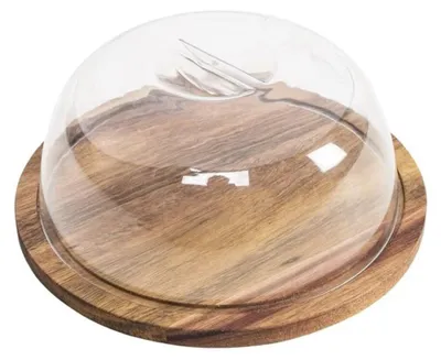 Käseglocke aus Holz mit Glasdeckel, 19 x 19 cm