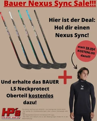 Produktbild von BAUER Comp Schläger Nexus SYNC Grip Junior - 54' - Flex 50 BLACK + Bauer LS Neckprotect! , Spielseite:rechts, Biegung:P92
